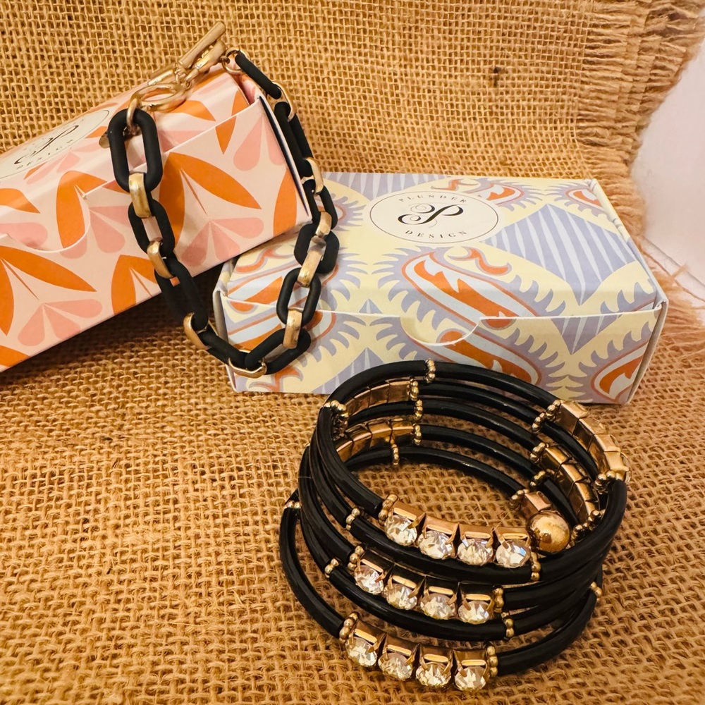 NEW Plunder 2 bracelet set, Black and Gold Wrap Bracelet and toggle bracelet